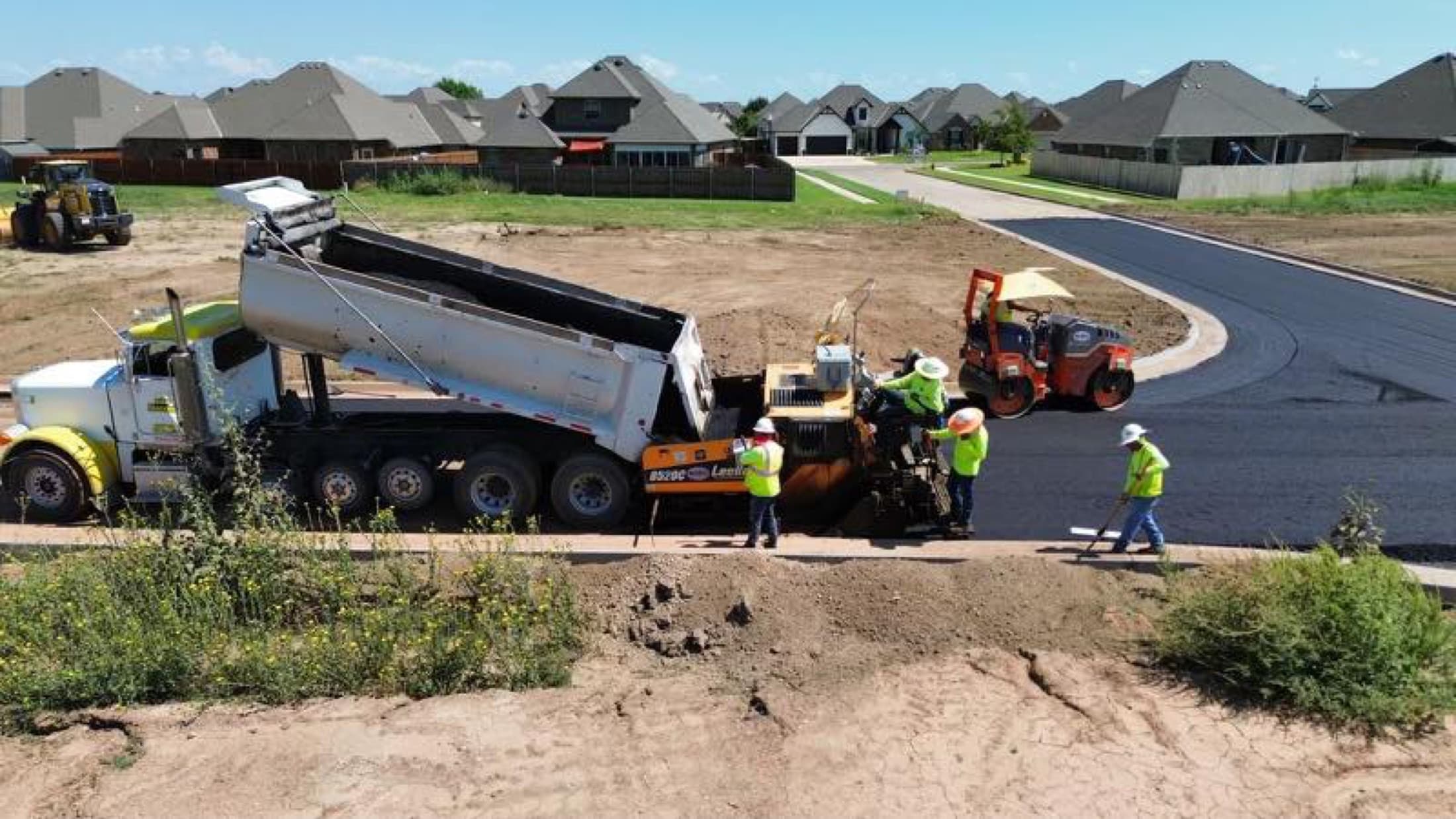 Asphalt paving subdivision aerial
