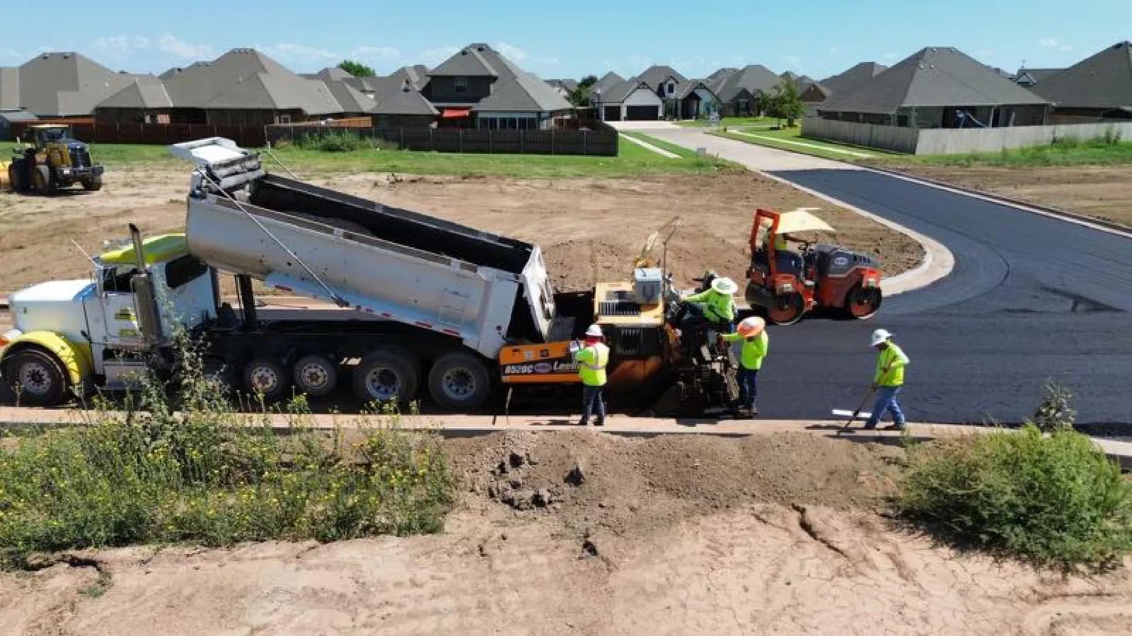 Asphalt paving subdivision aerial