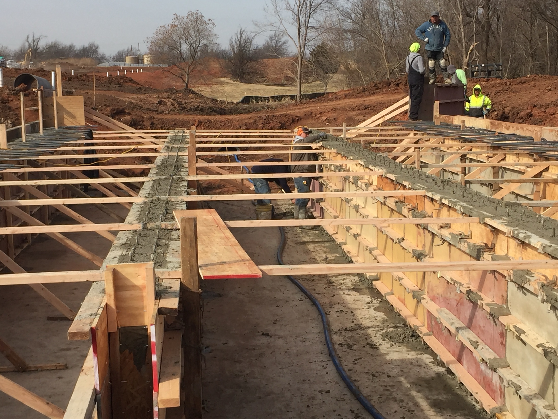 Top-down view of multi-cell box culvert formwork